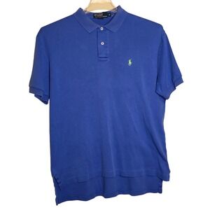 Polo Ralph Lauren Mens Medium Polo Shirt Blue With Green Pony Logo Casual‎ *Read